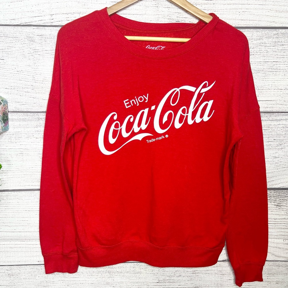 Coca Cola Bold Red Long Sleeve Crew Neck Sweater Top Size Small